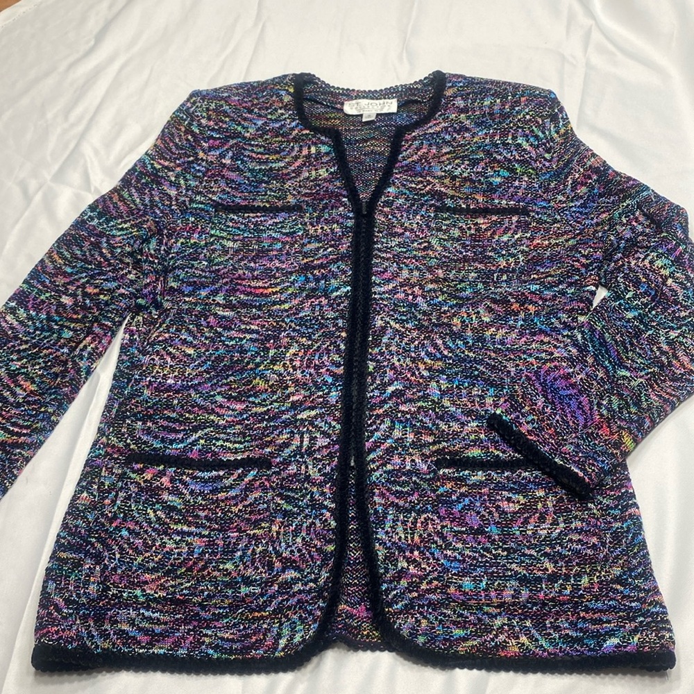 St. John Collection Multicolor Knit Tweed Jacket with Black Trim